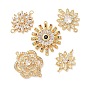Brass Micro Pave Cubic Zirconia Connector Charms, Flower Links, Rack Plating, Long-Lasting Plated, Cadmium Free & Lead Free