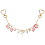 1Pc Oval Porcelain & Brass & Alloy Pink Bowknot Charm Paperclip Chain Bag Decorative Chains, with Heart Swivel Clasps, Bag Replacement Accessories
