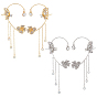 4 шт. 4 серьги-клипсы в виде бабочки и цветка с кристаллами и стразами, серьги-каффы с кисточками из сплава для женщин