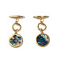 Brass Micro Pave Clear Cubic Zirconia Toggle Clasps, with Synthetic Abalone Shell/Paua Shell, Nickel Free, Flat Round with Star