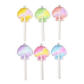 Большие подвески из прозрачной смолы, подвески в форме леденцов-ракушек, с железной платиной петлей, градиент цвета