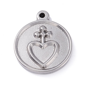 304 подвесные кабошоны из нержавеющей стали под эмаль., плоско-круглые с сердцем