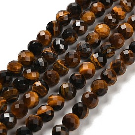 Natural Tiger Eye Beads Strands, Round, Faceted