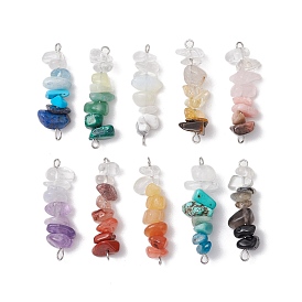 10Pcs 10 Styles Gradient Color Mixed Gemstone Chip Connector Charms, with 304 Stainless Steel Double Loops, Stainless Steel Color