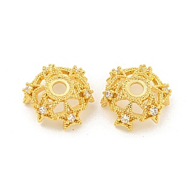 Brass Micro Pave Cubic Zirconia Beads Caps, 6-Petal Flower