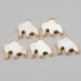 Electroplate Natural Freshwater Shell Pendants, with Golden Brass Findings, Elephant