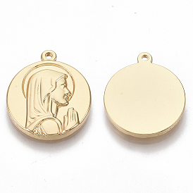 Pendentifs en acier inoxydable, plat rond avec la vierge marie en prière