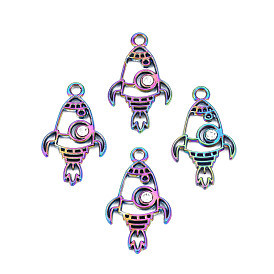 Rainbow Color Alloy Pendants, with Rhinestone, Cadmium Free & Lead Free, Rocket Charms