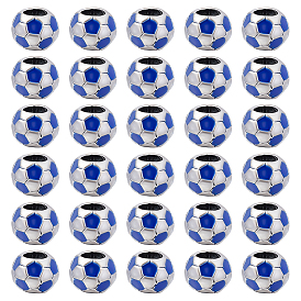 30шт. футбольный мяч с большим отверстием, сплав, эмаль, европейские бусины, спортивные бусы, античное серебро