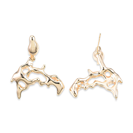 Brass Twist Dangle Stud Earrings for Women, Cadmium Free & Nickel Free & Lead Free