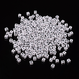 Cuentas de letras de acrílico de agujero horizontal, cubo, 6x6x6 mm, agujero: 3.2 mm