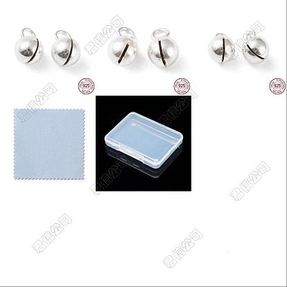 6 Stück 3 Stile 925 Sterling Silber Anhänger, klangvoller Glockenanhänger