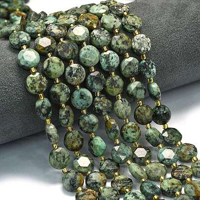 Бусы натуральная африканская бирюза (яшма), граненый шестиугольный разрез, плоско-круглые, с бисером