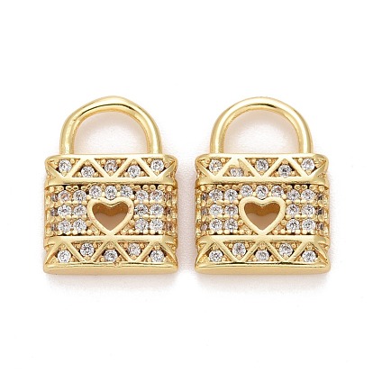 Brass Micro Pave Clear Cubic Zirconia Charms, Lock
