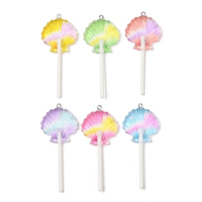 Большие подвески из прозрачной смолы, подвески в форме леденцов-ракушек, с железной платиной петлей, градиент цвета