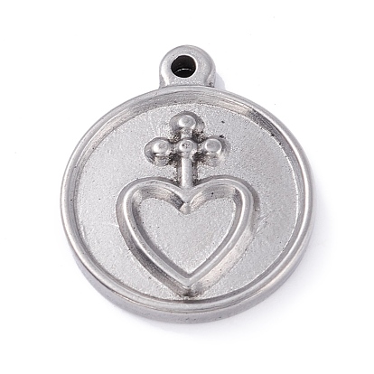 304 подвесные кабошоны из нержавеющей стали под эмаль., плоско-круглые с сердцем