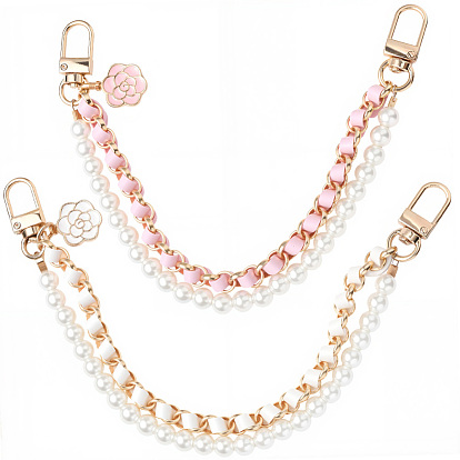 2 шт. 2 цветные ремешки для телефонов с цветочным принтом из сплава, с пластиковой жемчужины, золотой свет