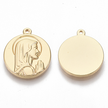 Pendentifs en acier inoxydable, plat rond avec la vierge marie en prière