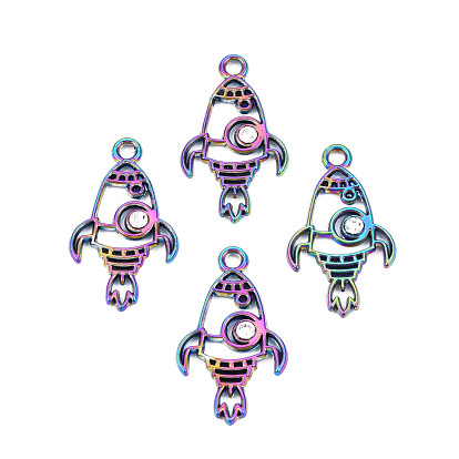 Rainbow Color Alloy Pendants, with Rhinestone, Cadmium Free & Lead Free, Rocket Charms