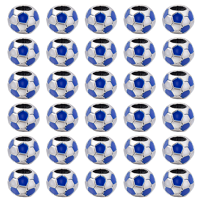 30шт. футбольный мяч с большим отверстием, сплав, эмаль, европейские бусины, спортивные бусы, античное серебро