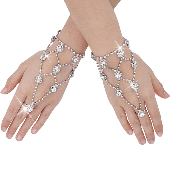 2Pulseras de manoplas de resina de aleación con diamantes de imitación para mujer, flor