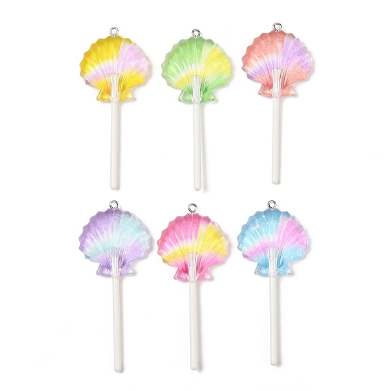 Большие подвески из прозрачной смолы, подвески в форме леденцов-ракушек, с железной платиной петлей, градиент цвета