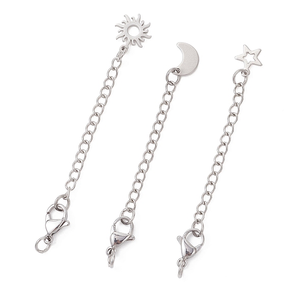 3 шт. 304 удлинитель цепи из нержавеющей стали, Снаряженная цепь, с прелестями из нержавеющей стали, луна и звезда и солнце