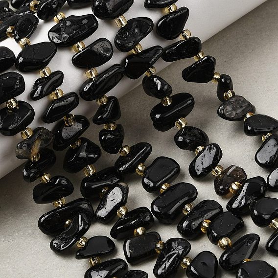 Натуральный черный турмалин бисер нитей, самородки, с бисером