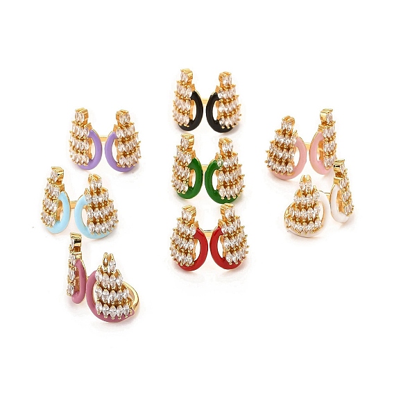 Кольцо-манжета с кубическим цирконием из латуни с микропаве, открытые кольца с эмалью, реальный 18 k позолоченный, корона