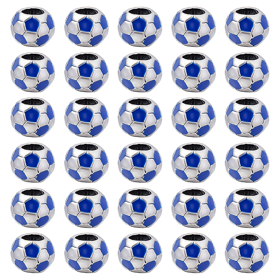 30шт. футбольный мяч с большим отверстием, сплав, эмаль, европейские бусины, спортивные бусы, античное серебро