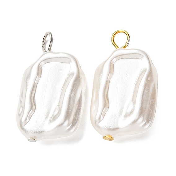 2Pcs ABS Plastic Imitation Pearl Pendants, Rectangle, with Iron Loop