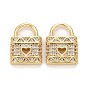 Brass Micro Pave Clear Cubic Zirconia Charms, Lock