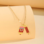 Collares con colgante de aleación esmaltada y cadena de cable para la vuelta al cole, dorado