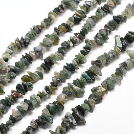 Natural Moss Agate Chip Bead Strands, 5~8x5~8mm, Hole: 1mm, about 31.5 inch