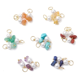 21Pcs 7 Styles Chip Natural Red Jasper & Red Aventurine & Citrine & Green Aventurine & Lapis Lazuli & Anethyst, Synthetic Turquoise Charms, Shell Pearl Charms with 304 Stainless Steel Open Jump Rings