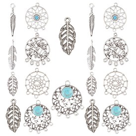 104шт 6 стиль тибетский стиль люстры компоненты ссылки, без свинца и без кадмия, плоский круглый с паутиной и листом