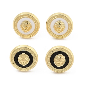 PVD Vacuum Plating Golden 304 Stainless Steel Stud Earrings for Women, with Enamel, Flat Round