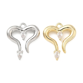Valentine's Day Brass Micro Pave Clear Cubic Zirconia Pendants, Heart Charms