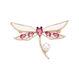 Alloy Rose Rhinestone & Acrylic Dragonfly Brooch Pins with ABS Pearl for Clothes Backpack