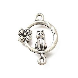 Тибетский стиль сплав соединительные подвески, без кадмия и без свинца, кольцо в форме кошки