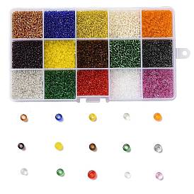 180G 15 Colors Glass Seed Beads, Transparent Colours, Round