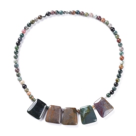 Round & Trapezoid Gemstone Beaded Necklaces, with Brass Screw Clasps, 18.1 inch