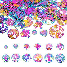 48 шт 12 стиль 201 филигранные подвески из нержавеющей стали, дерево жизни/сердце