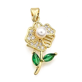 Стойка металлическая латунная микропрофилированная кубическая циркония подвески, цветок, с ABS имитации жемчуга, без кадмия и без свинца, долговечный