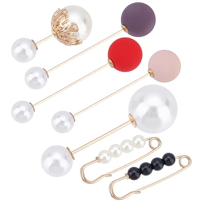 8 Styles Alloy Safety Brooches, Sweater Shawl Clips, with Plastic Imitation Pearl, Anti-Exposure Neckline Safety Pin for Women Girls, Mixed Shapes