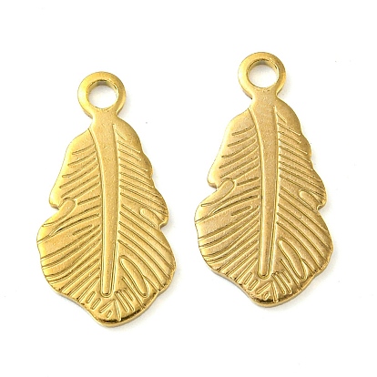 Ion Plating(IP) 304 Stainless Steel Pendants, Feather Charm, Laser Cut