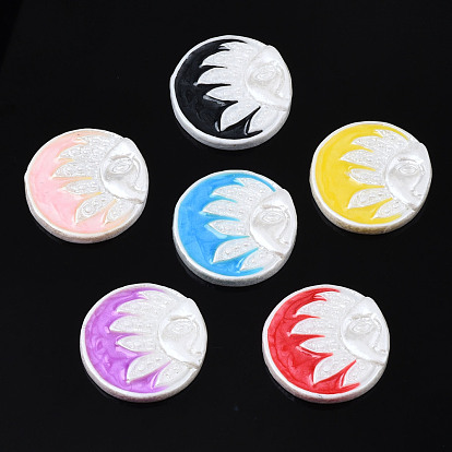 Opaque Resin Cabochons, with Enamel, Flat Round with Sun