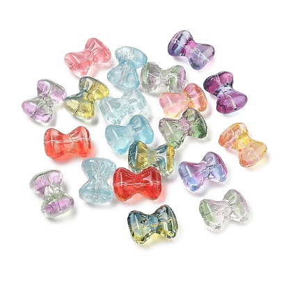 Perles de verre transparentes avec peinture à cuisson, bowknot, avec de la poudre de paillettes, deux tons
