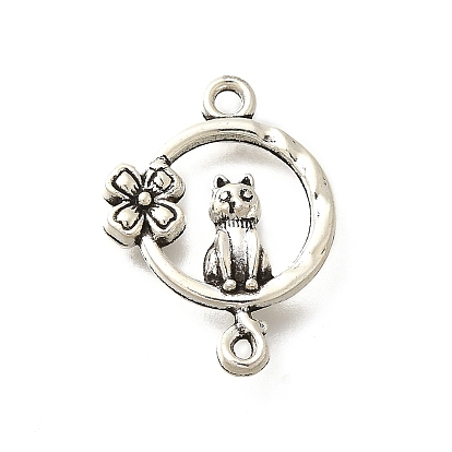 Тибетский стиль сплав соединительные подвески, без кадмия и без свинца, кольцо в форме кошки