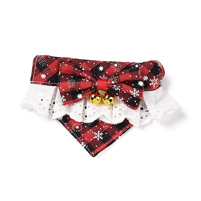 Тканевый рождественский воротник с бантом для домашних животных, рождество котенок щенок клетчатый узор галстуки-бабочки, с боковой застежкой, латунные колокольчики и фурнитура